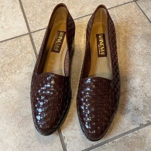 Brown woven leather smoking loafer Brazilian leather